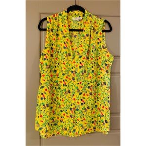 Rose + Olive Floral Sleeveless Blouse Size XL